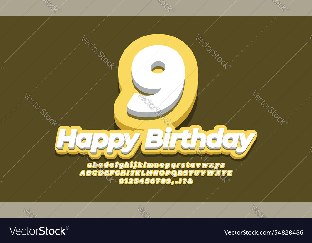 Number 9 nine year celebration birthday font 3d