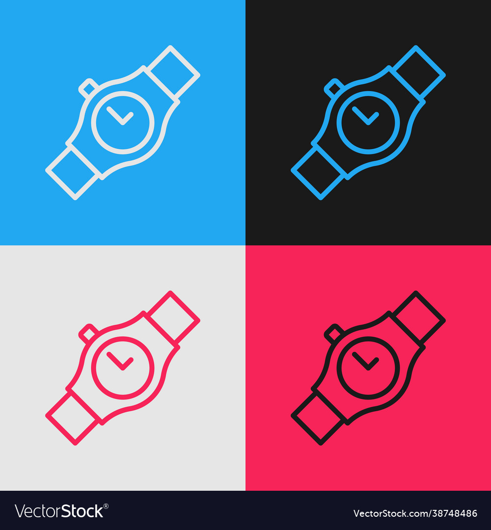 Pop art line wrist watch icon isolated on color