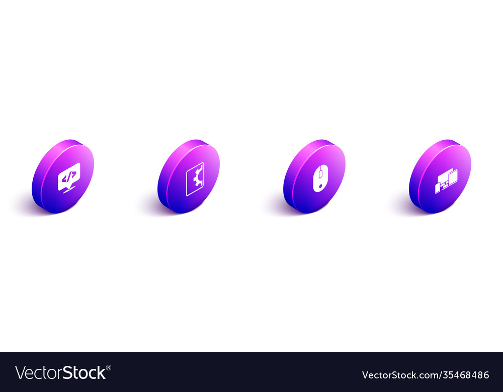 Set isometric front end development web computer vector image Set isometric front end development web computer