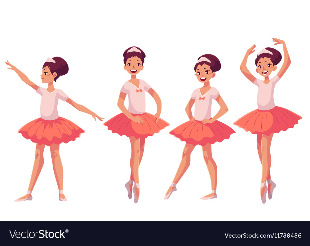 Set of graceful pretty young ballerinas in pink