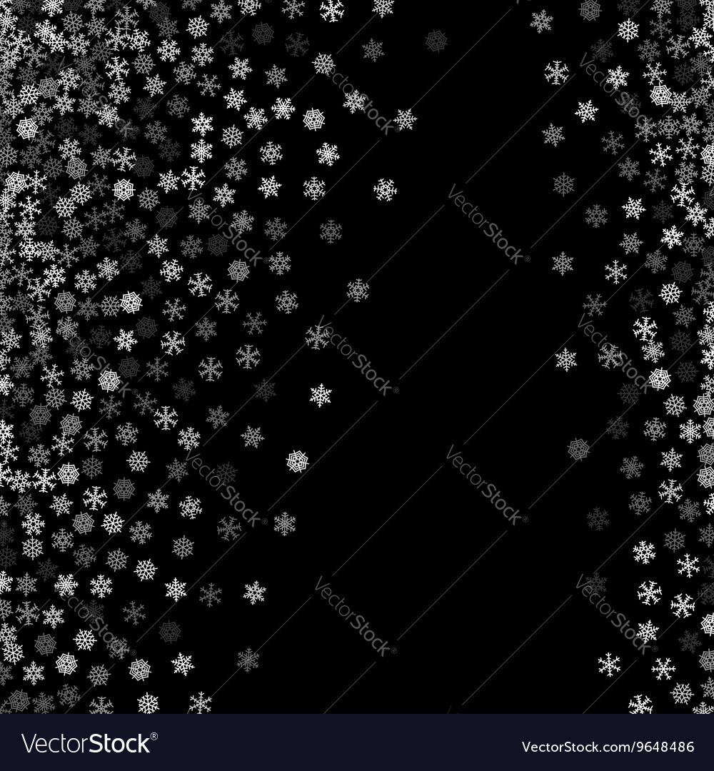 Snowfall with random snowflakes in the dark