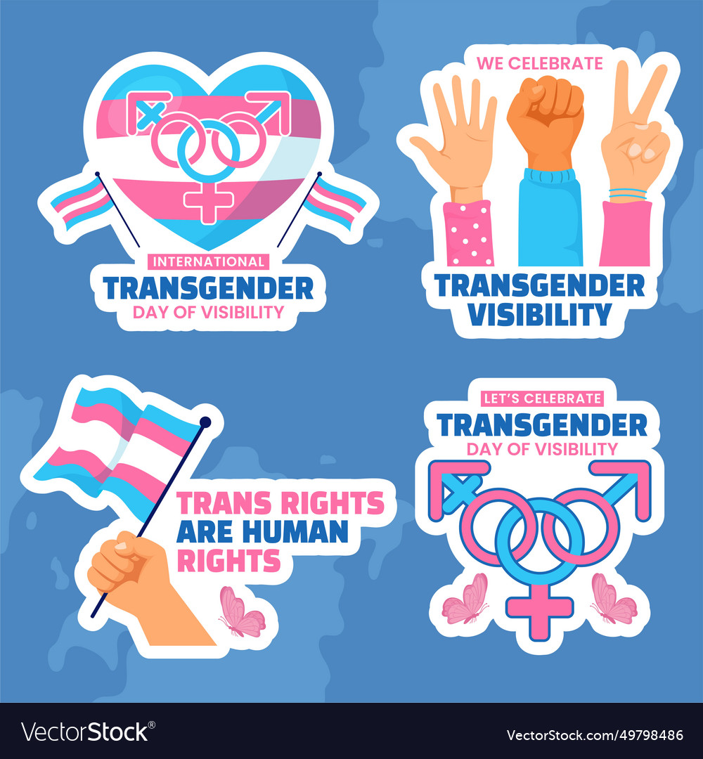 Transgender day of visibility label flat cartoon