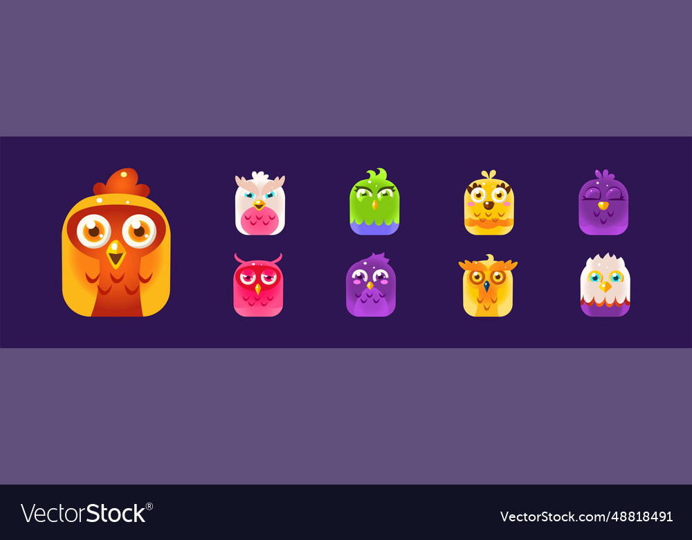 Funny birds app rounded icon for game design Vector Image