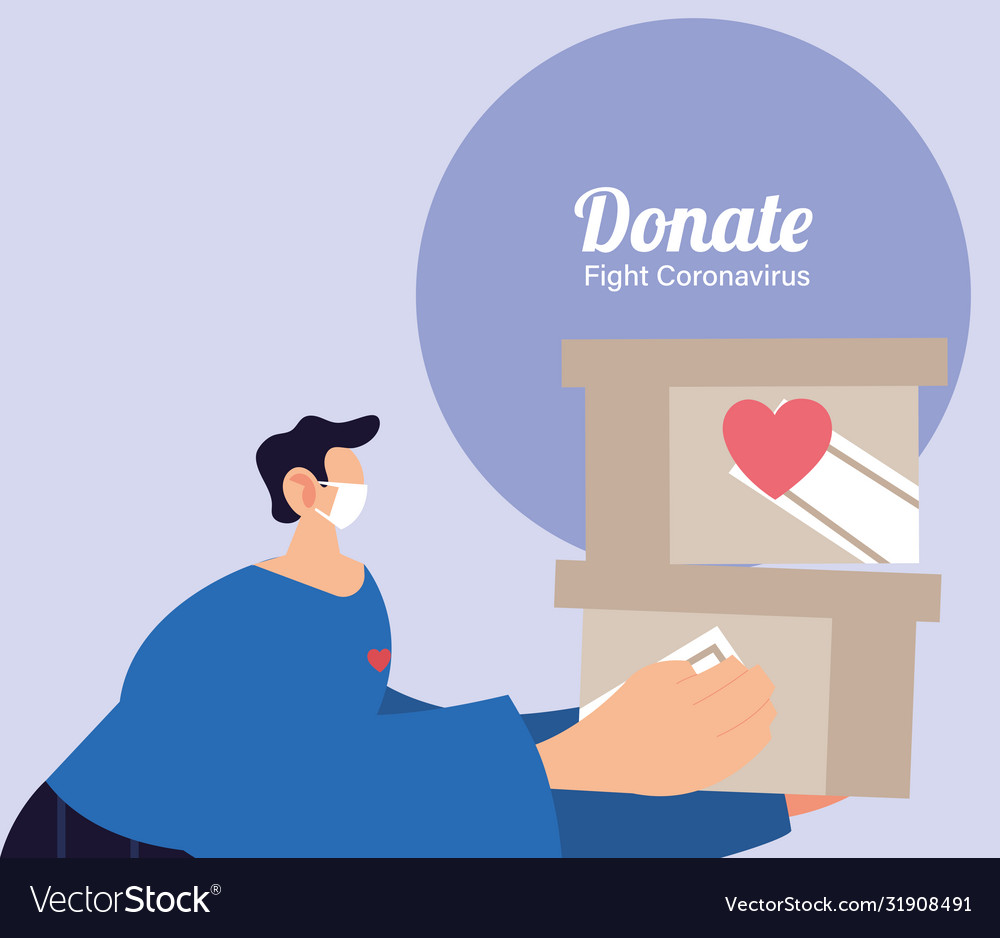 Man with mask and box donations