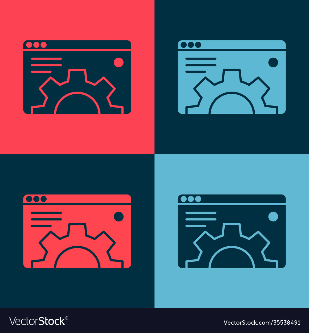 Pop art browser setting icon isolated on color