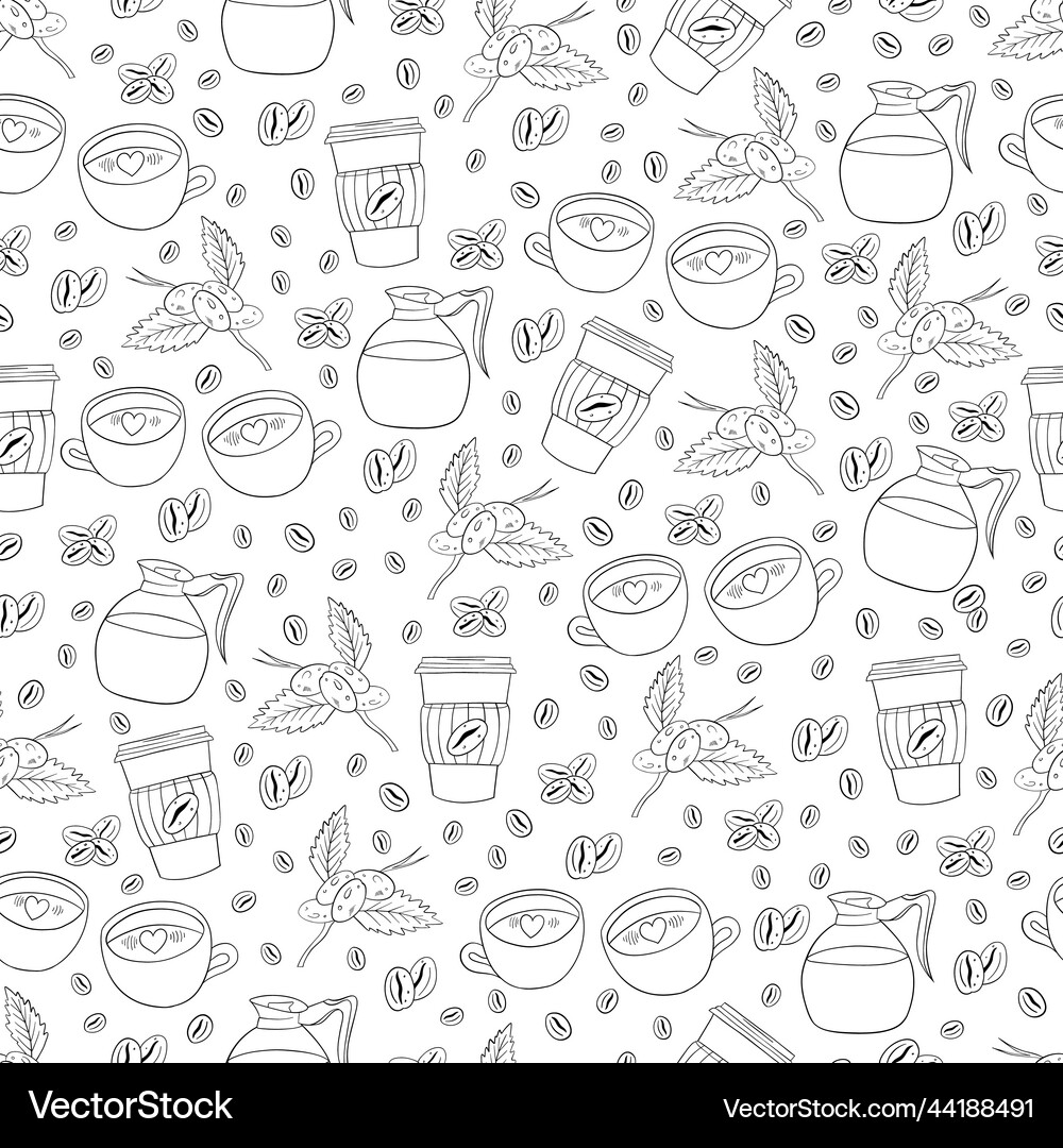 Seamless pattern with coffee beans cups Royalty Free Vector