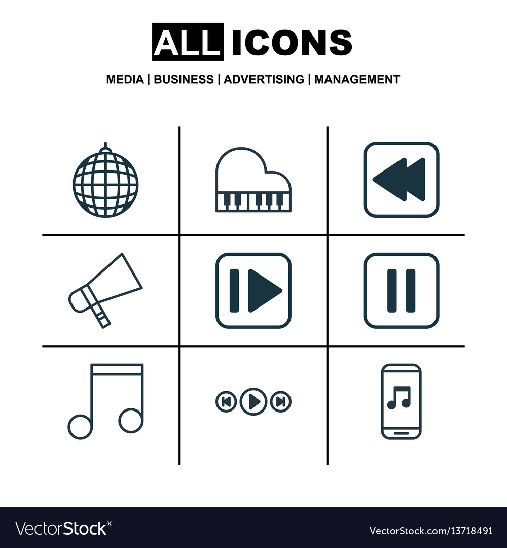 Set of 9 audio icons includes octave vector image Set of 9 audio icons includes octave