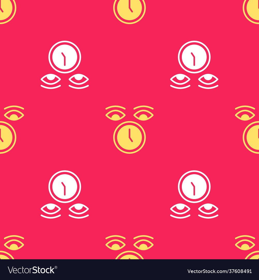Yellow clock icon isolated seamless pattern on red