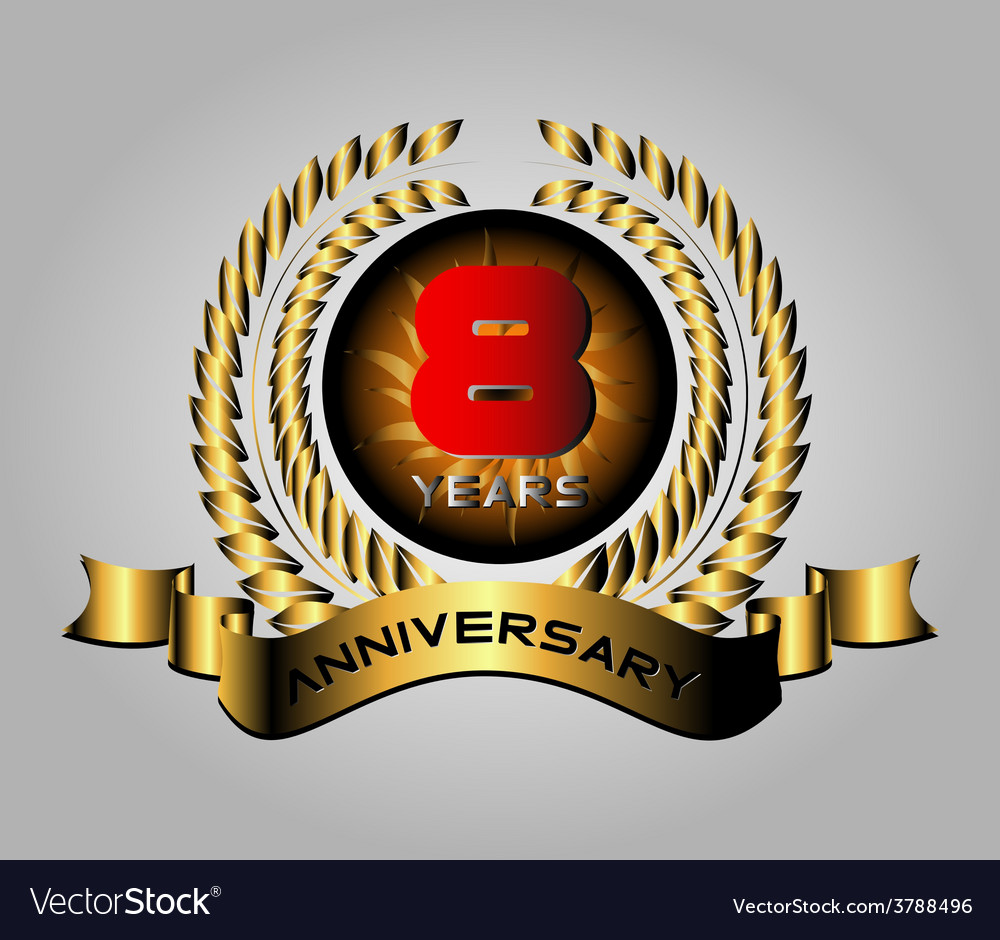 8 year anniversary golden label 8th anniversary vector image