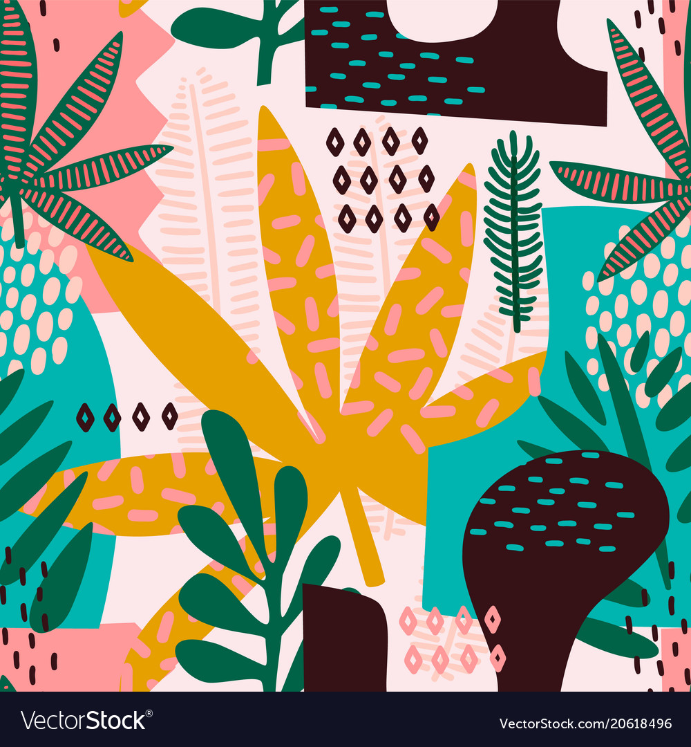 Abstract seamless pattern with tropical leaves