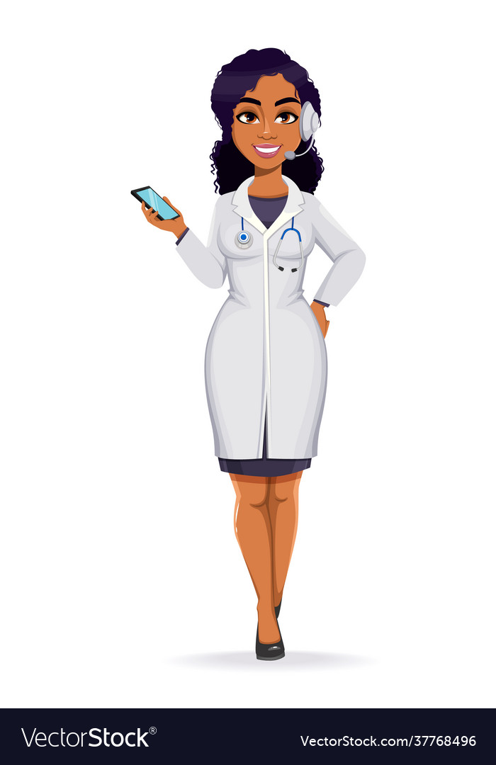 African american female doctor wearing white coat