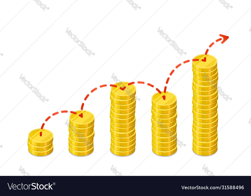 Graph out columns gold coins with dashed Vector Image