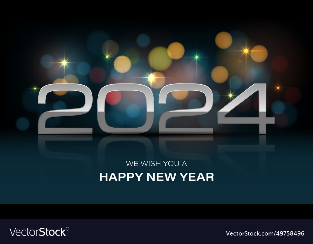 Happy new year 2024 silver number stars colorful Vector Image