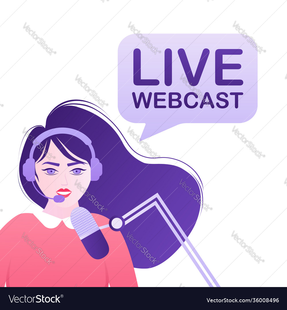 Live webcast in flat style with people listen