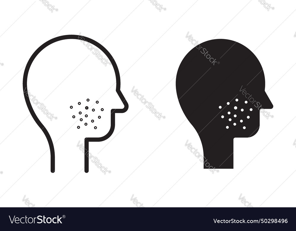 Man acne on face icon set puberty pimple skin