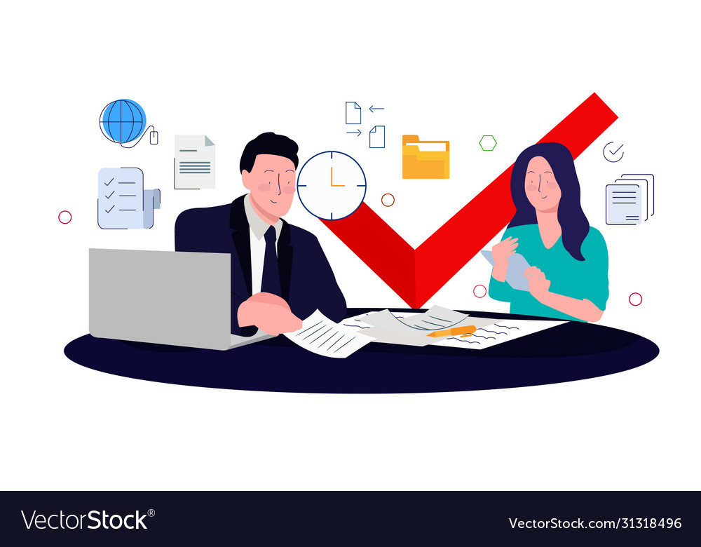 Manager is validating customer data submitted vector image Manager is validating customer data submitted