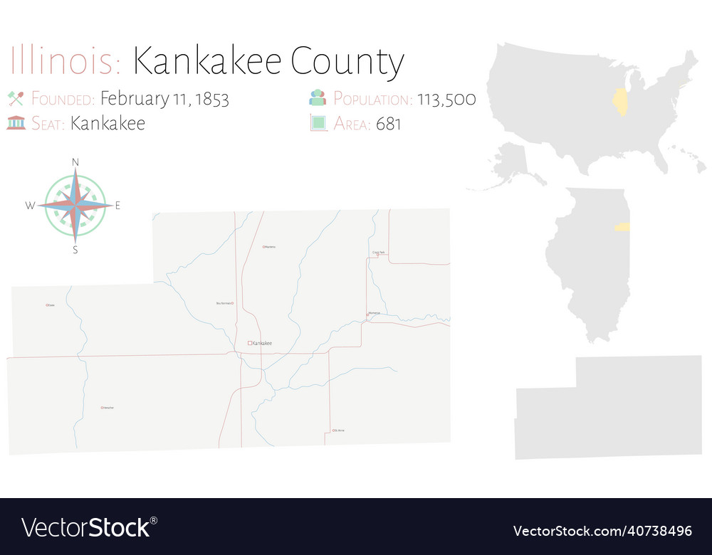 Map of kankakee county in illinois