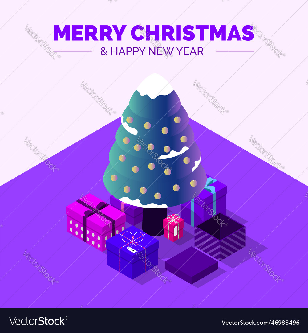 Merry Christmas And Happy New Year Isometric Vector Image 9634