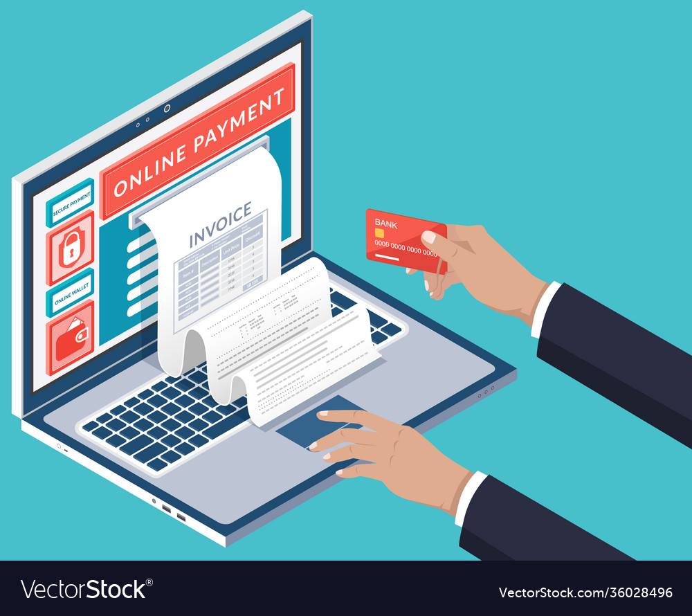 Mobile payment or money transfer with laptop Vector Image