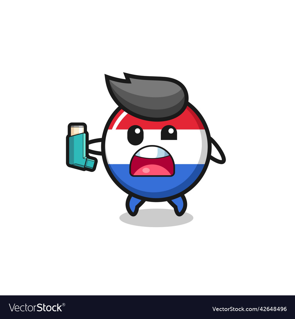 Netherlands flag mascot having asthma while