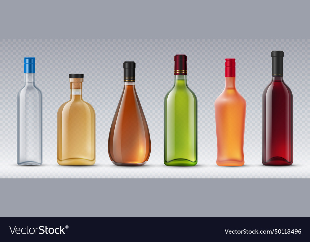 Realistic Alcohol Glass Bottles Isolated Flasks Vector Image 9797