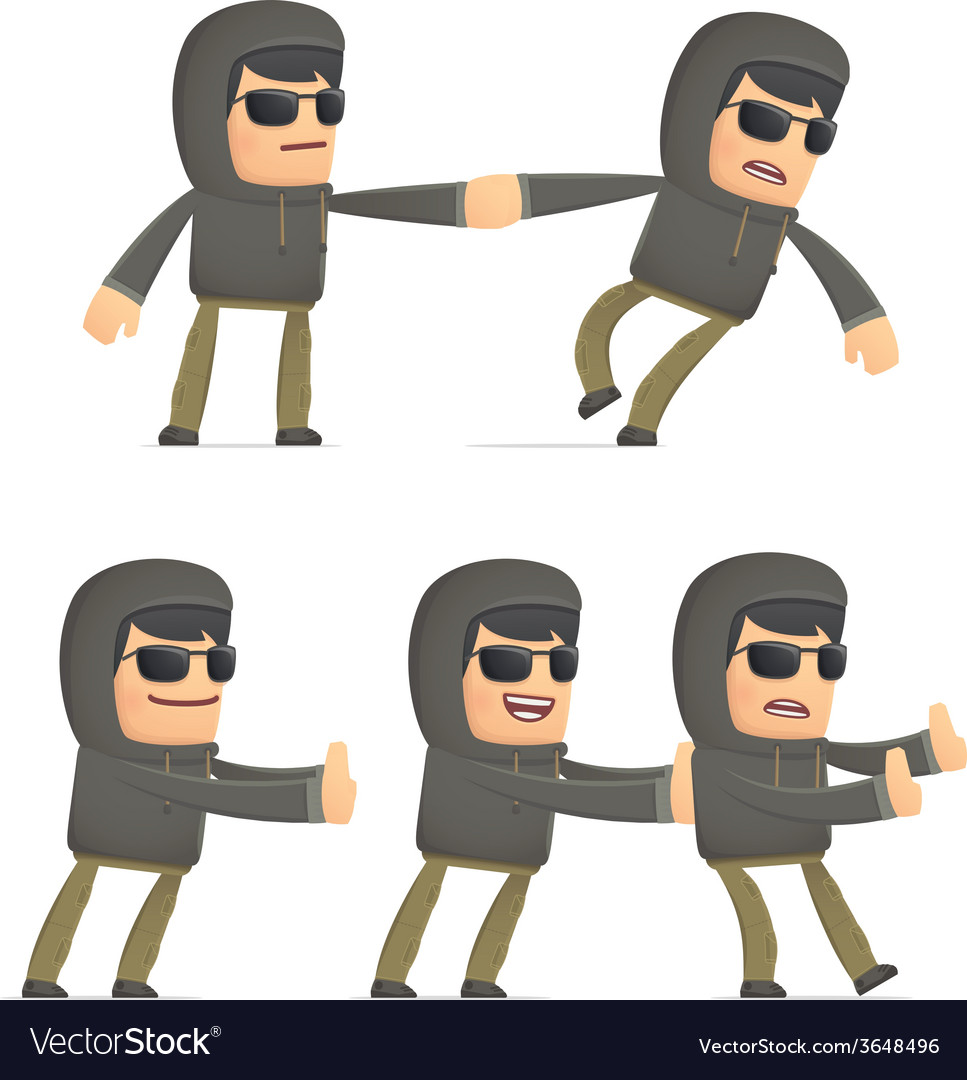 Set of hacker character in different poses