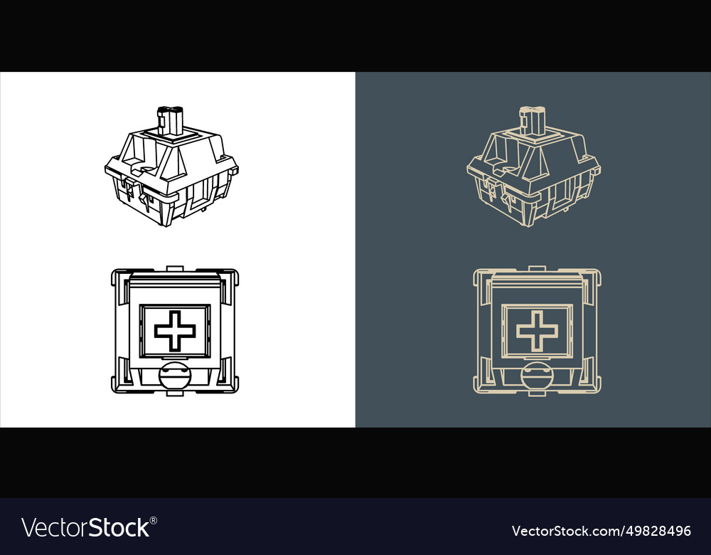 Switch mechanical keyboard wireframe blueprint vector image Switch mechanical keyboard wireframe blueprint