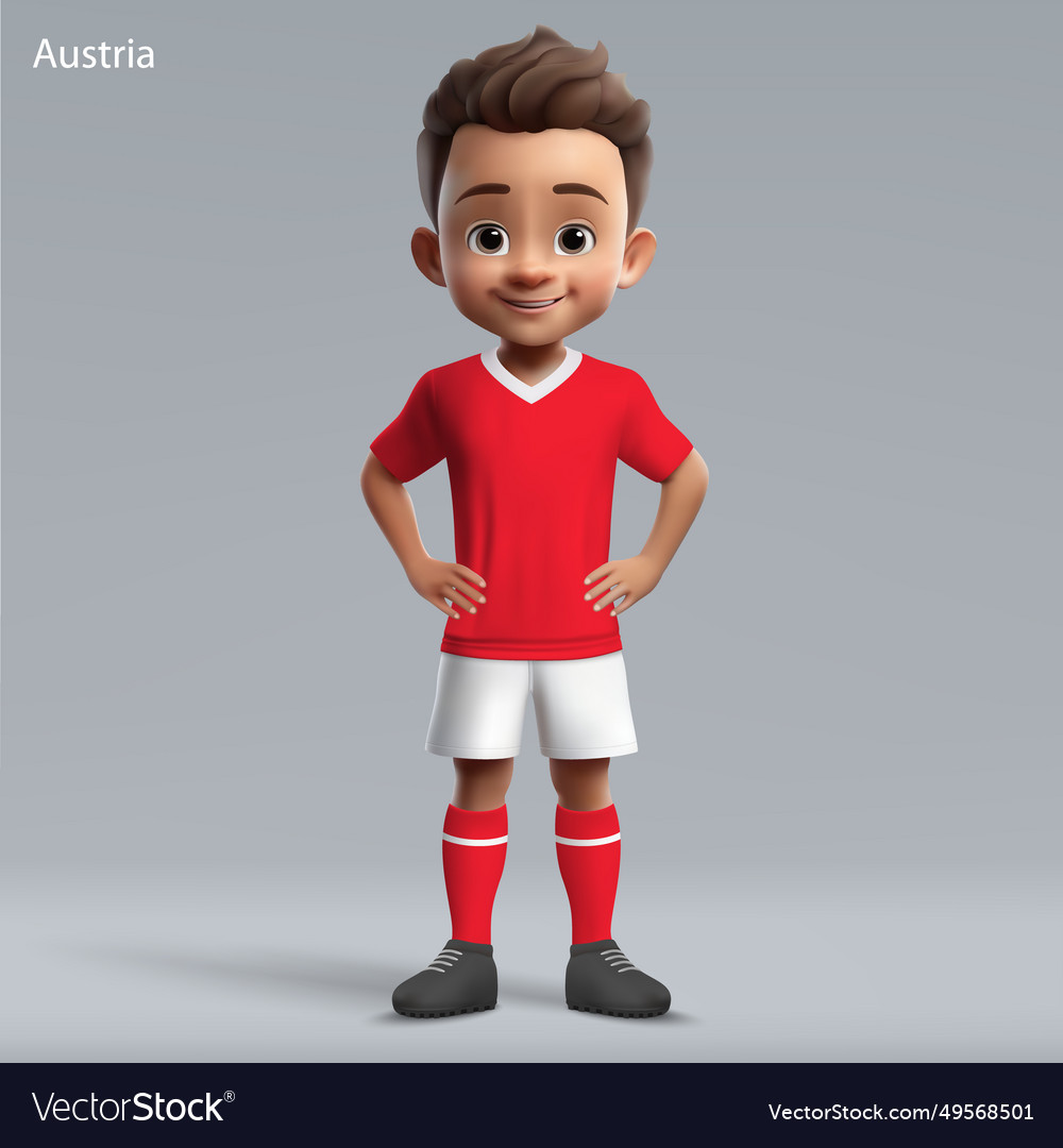 3d cartoon cute young soccer player in austria