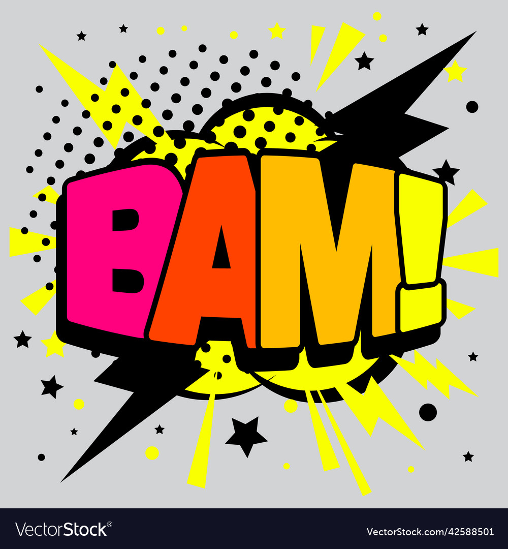 Bam rainbow text explosion effect blast comic Vector Image