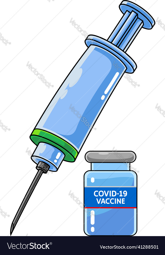 Cartoon medical syringe and vaccine bottle Vector Image