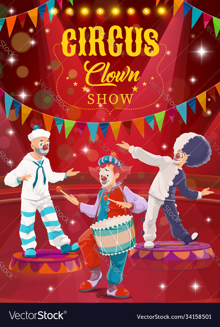 Circus clowns cartoon flyer funny performers Vector Image