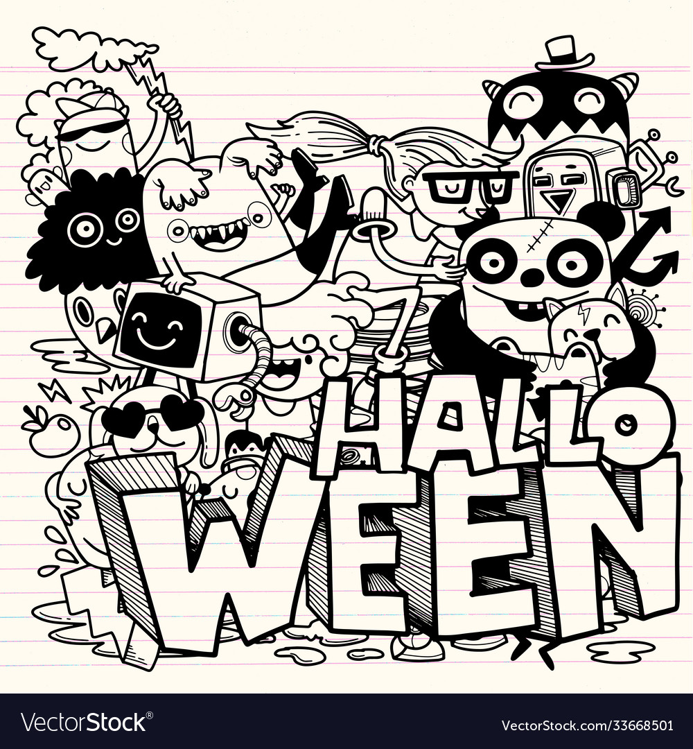 Cute hand-drawn halloween doodles