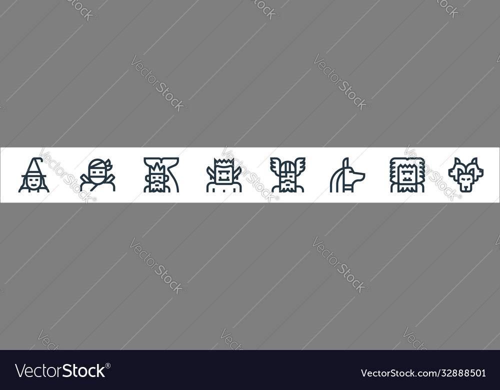 Fantastic characters line icons linear set vector image Fantastic characters line icons linear set