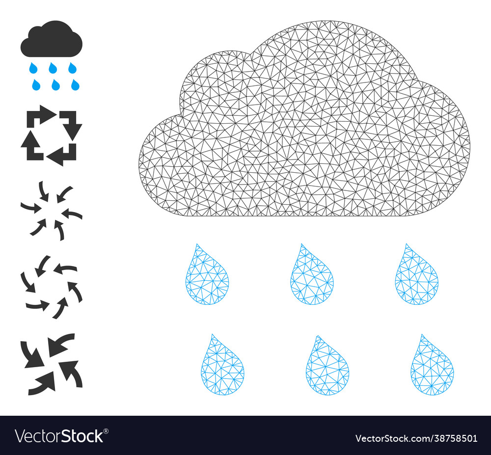 Polygonal net rain cloud icon with simple vector image Polygonal net rain cloud icon with simple