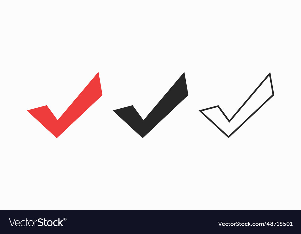 Red check mark and black with outline symbols set vector image Red check mark and black with outline symbols set