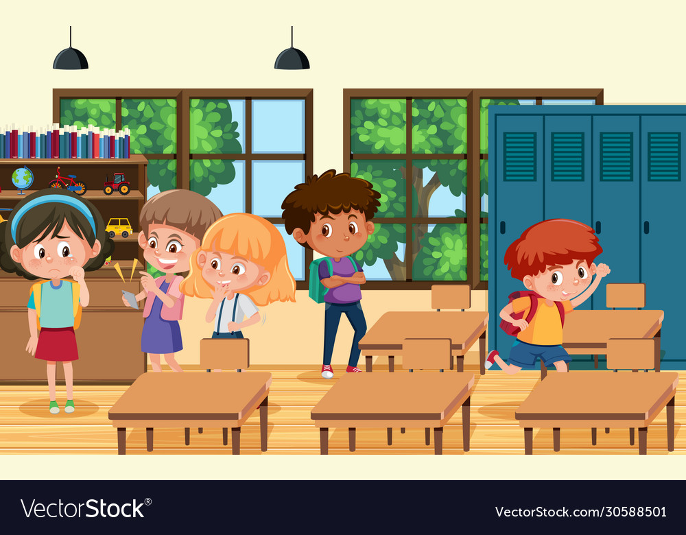 Scene with kid bullying their friend in classroom Vector Image