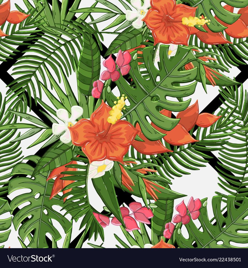 Seamless flowers pattern with tropical Royalty Free Vector