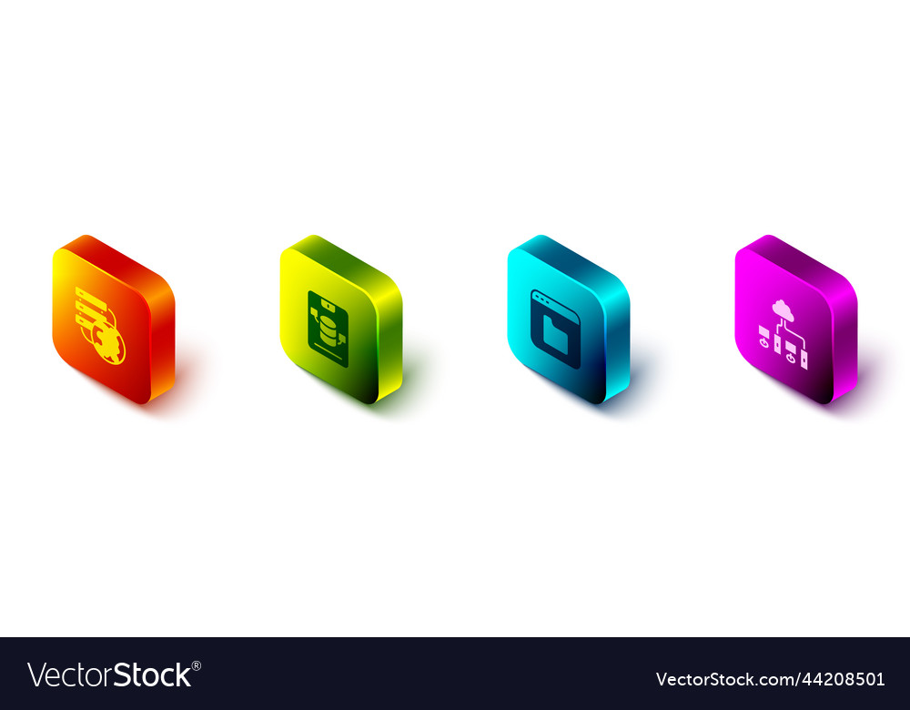 Set isometric network cloud connection server vector image Set isometric network cloud connection server