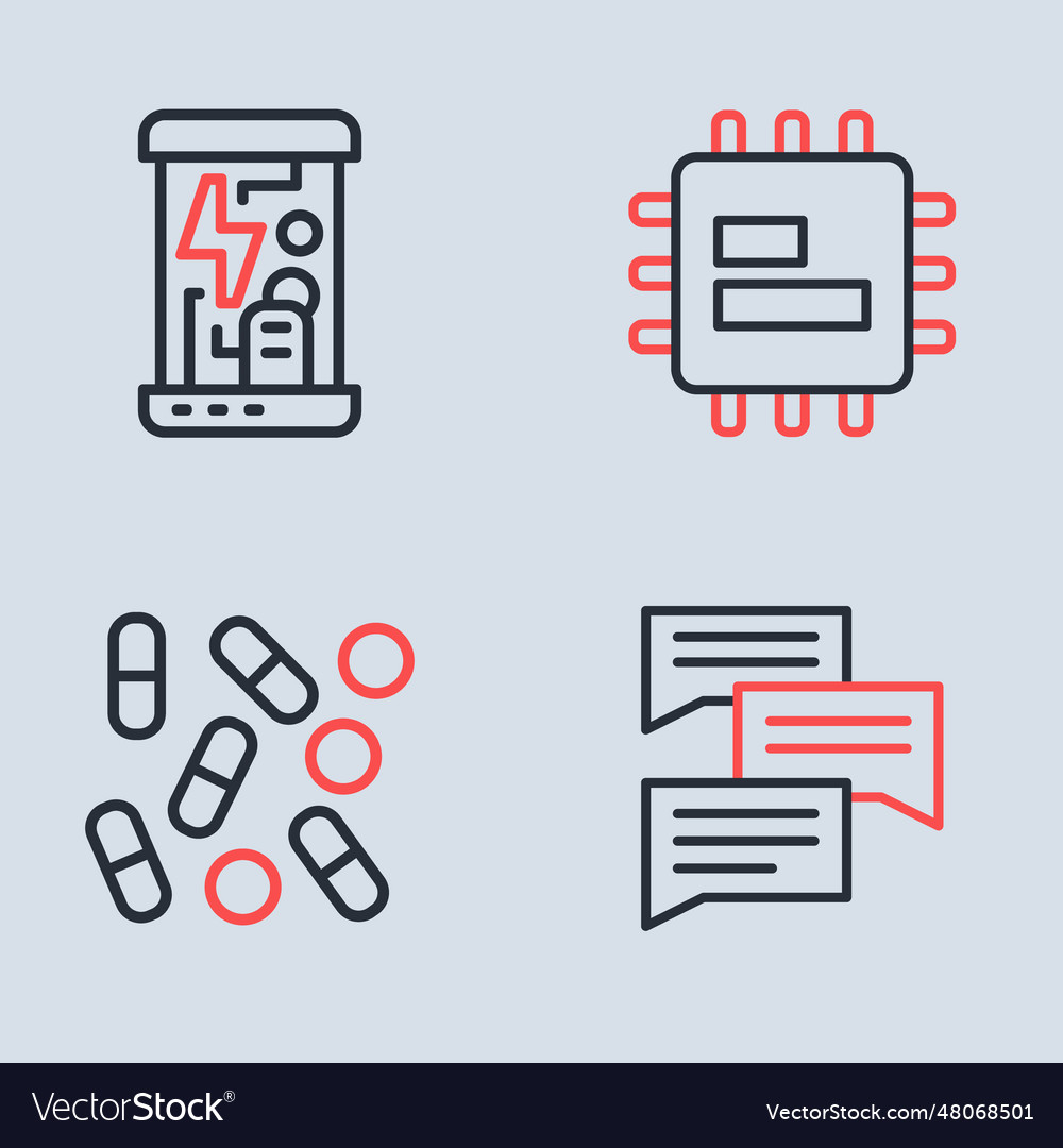 Set line processor cpu medical pill biohacking vector image Set line processor cpu medical pill biohacking