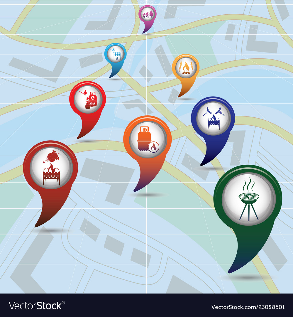 Set of tourism service map pointers vector image Set of tourism service map pointers