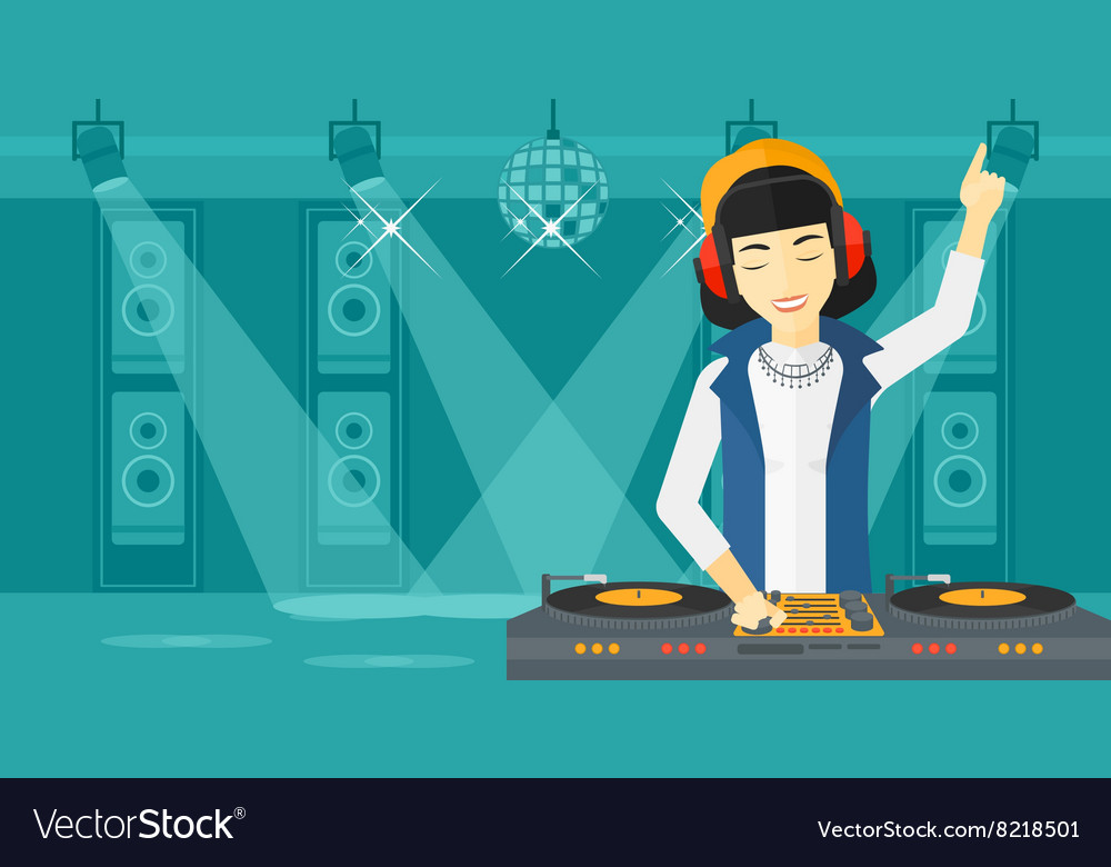Smiling dj with console
