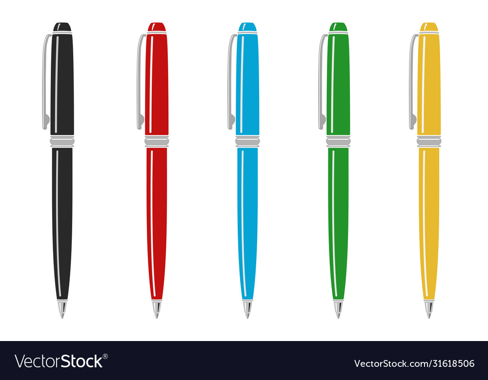 Bright black red blue green and yellow ballpens Vector Image