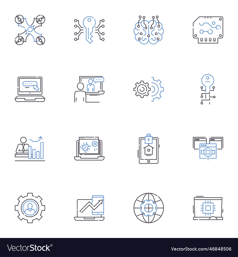 Cluster line icons collection group bundle