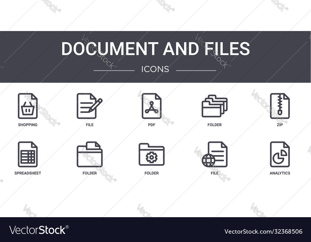 Document and files concept line icons set vector image Document and files concept line icons set
