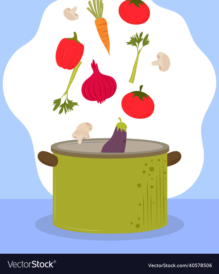 Falling vegetables on pot