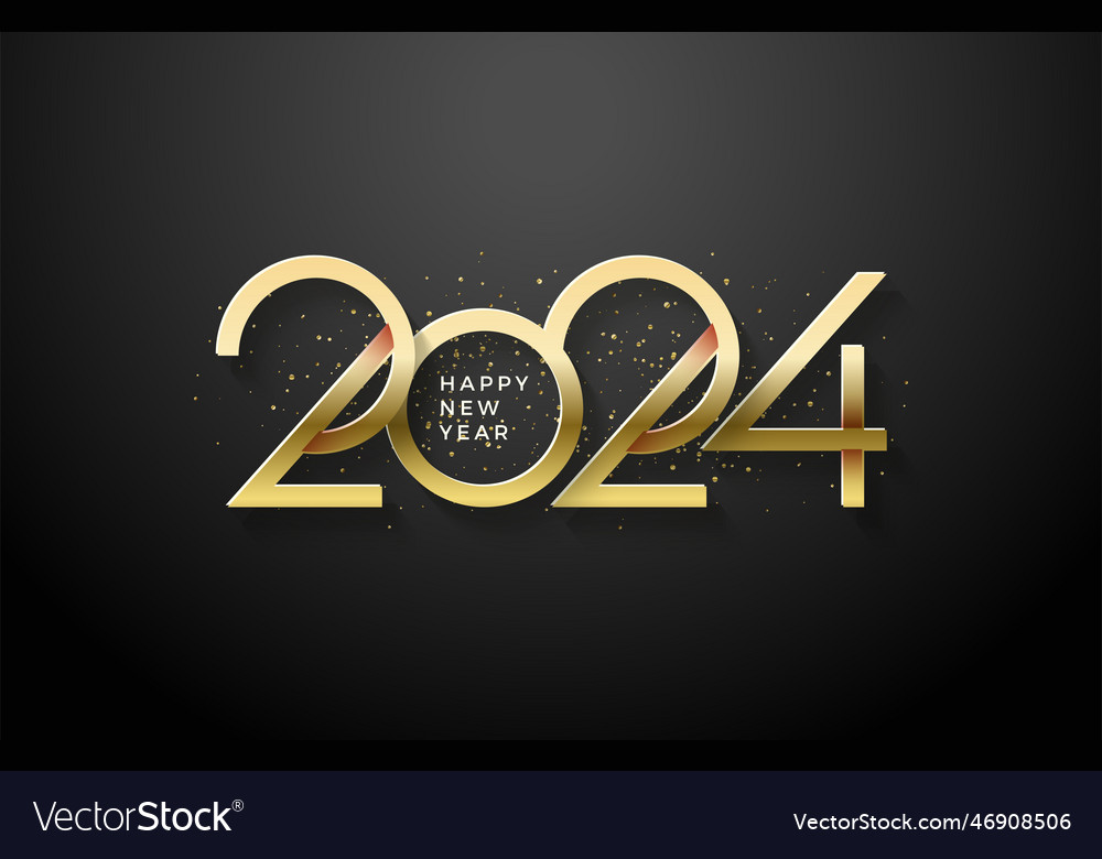 Happy new year 2024 shiny luxury gold color Vector Image