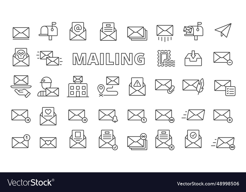 Mailing icons in line design envelope mail vector image Mailing icons in line design envelope mail