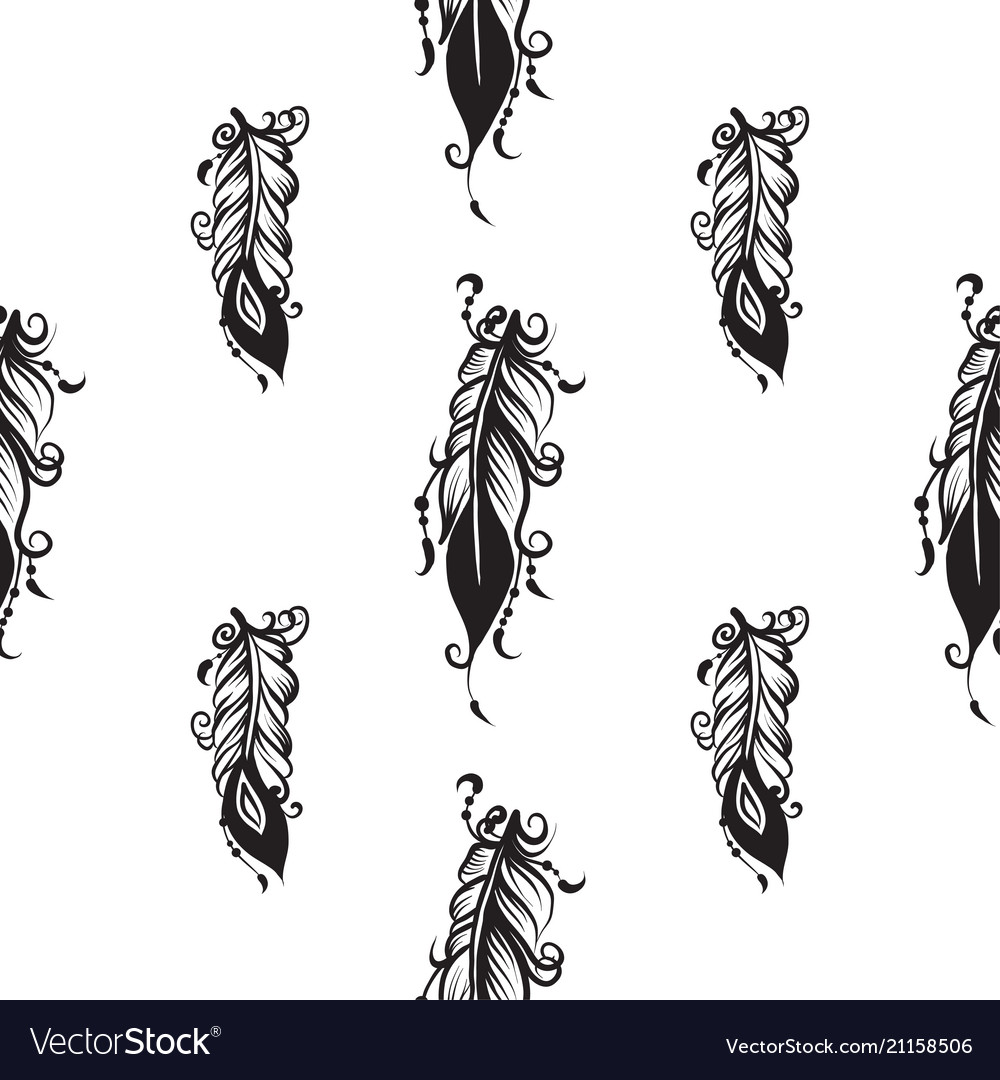 Seamless pattern with drawing of feathers