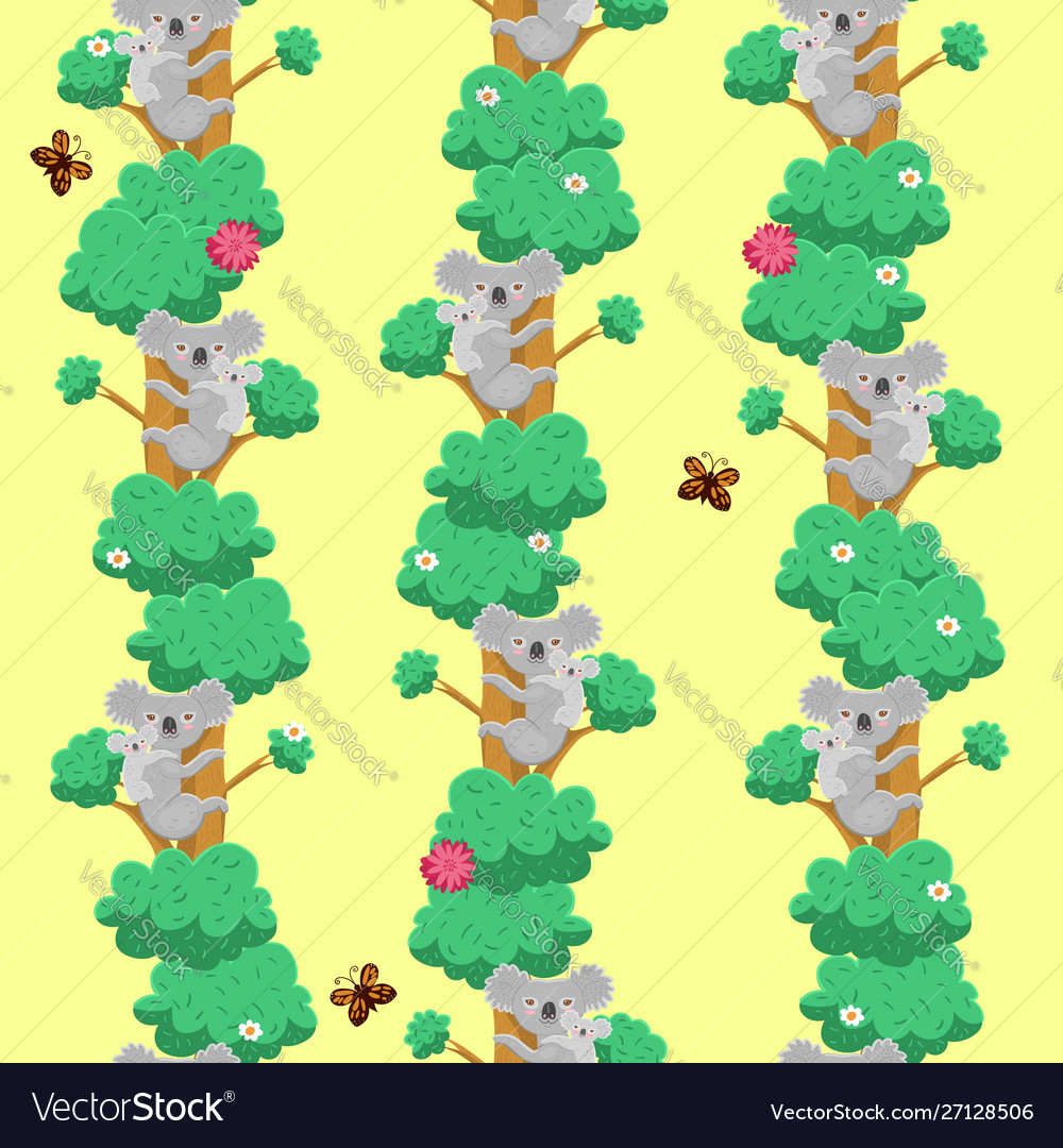Seamless pattern with koalas on trees graphic
