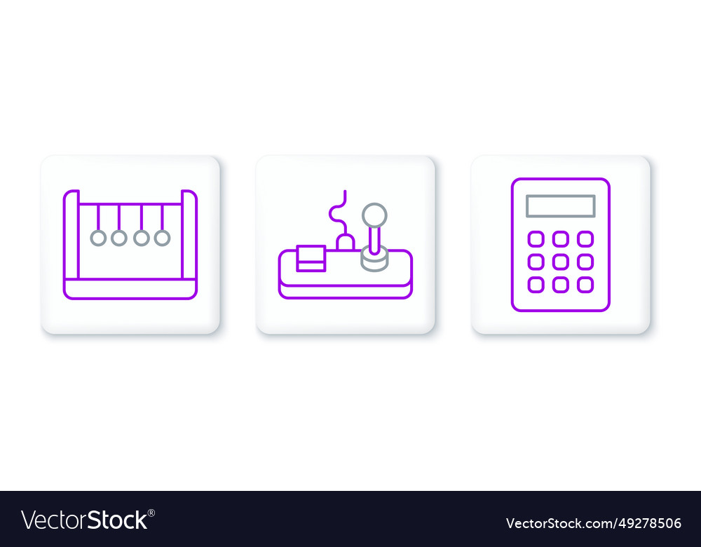 Set line calculator pendulum and gamepad icon vector image Set line calculator pendulum and gamepad icon